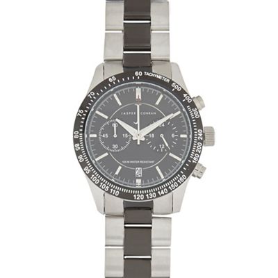 Silver and black stainless steel chronograph watch